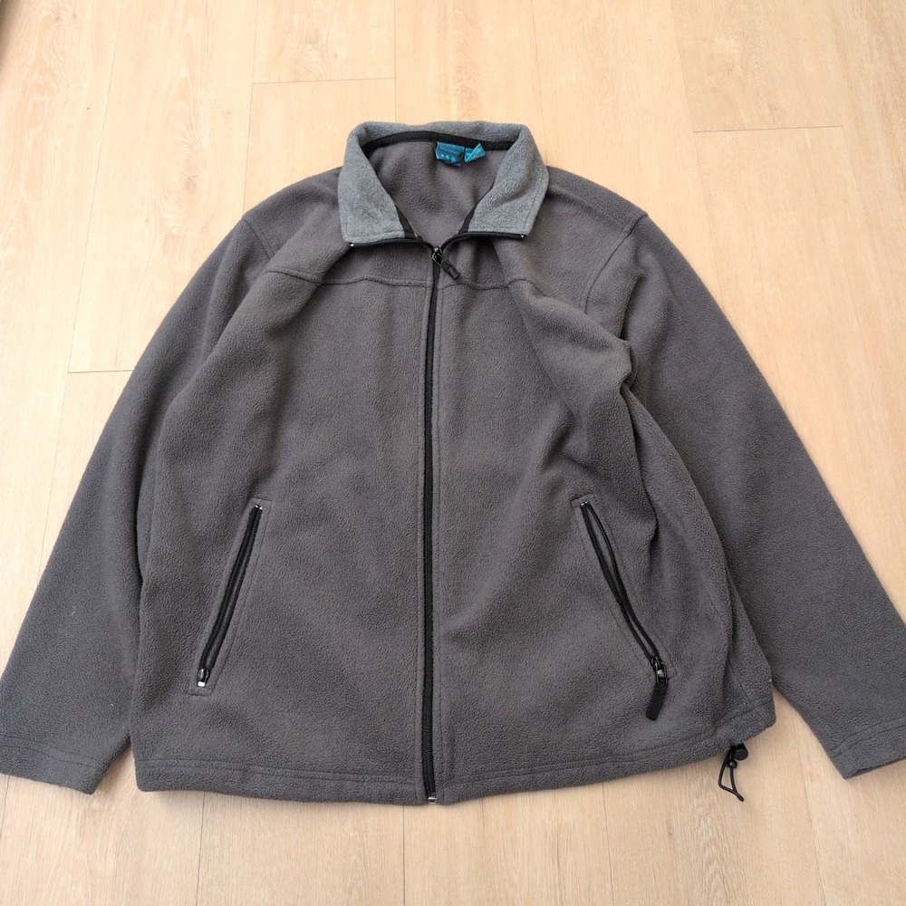 VTG Prospirit Mens Fleece Jacket Medium Gray Full Zip Pockets Drawstring Outdoor